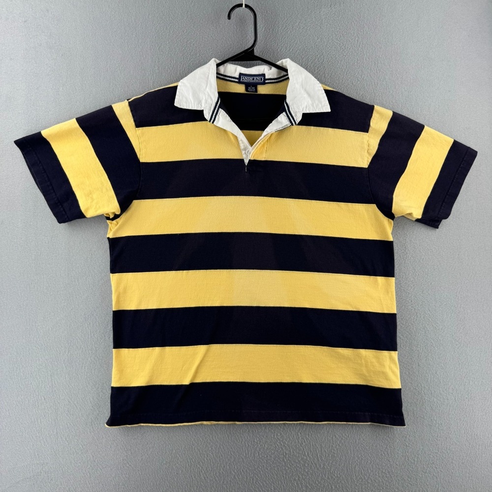 Lands End Shirt Mens Large Cotton Short sleeve Polo Rugby Stripe Y2K